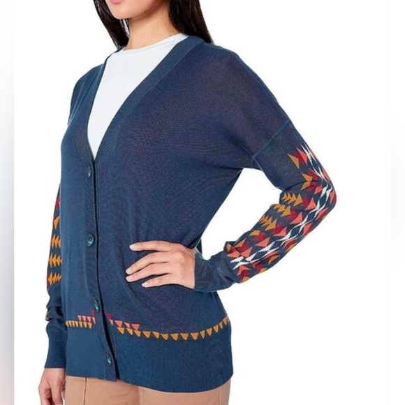 Pendleton XL Blue Cardigan Sweater Cotton Aztec Southwest Western - Picture 1 of 9